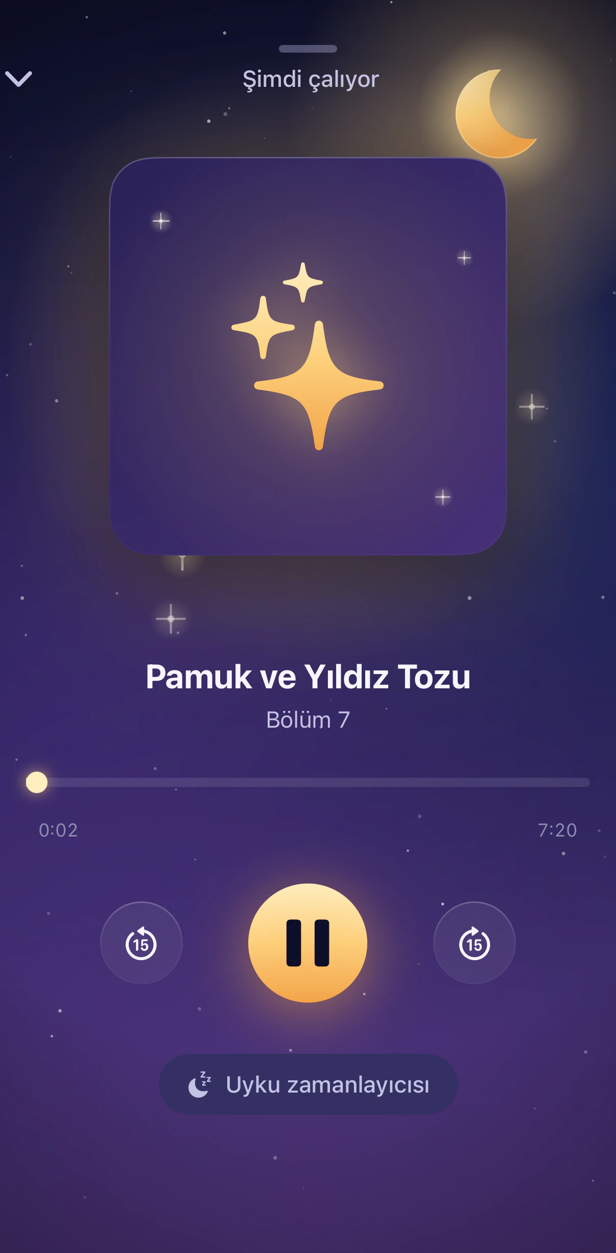 Masal dinleme ekranı, uyku zamanlayıcısıyla
